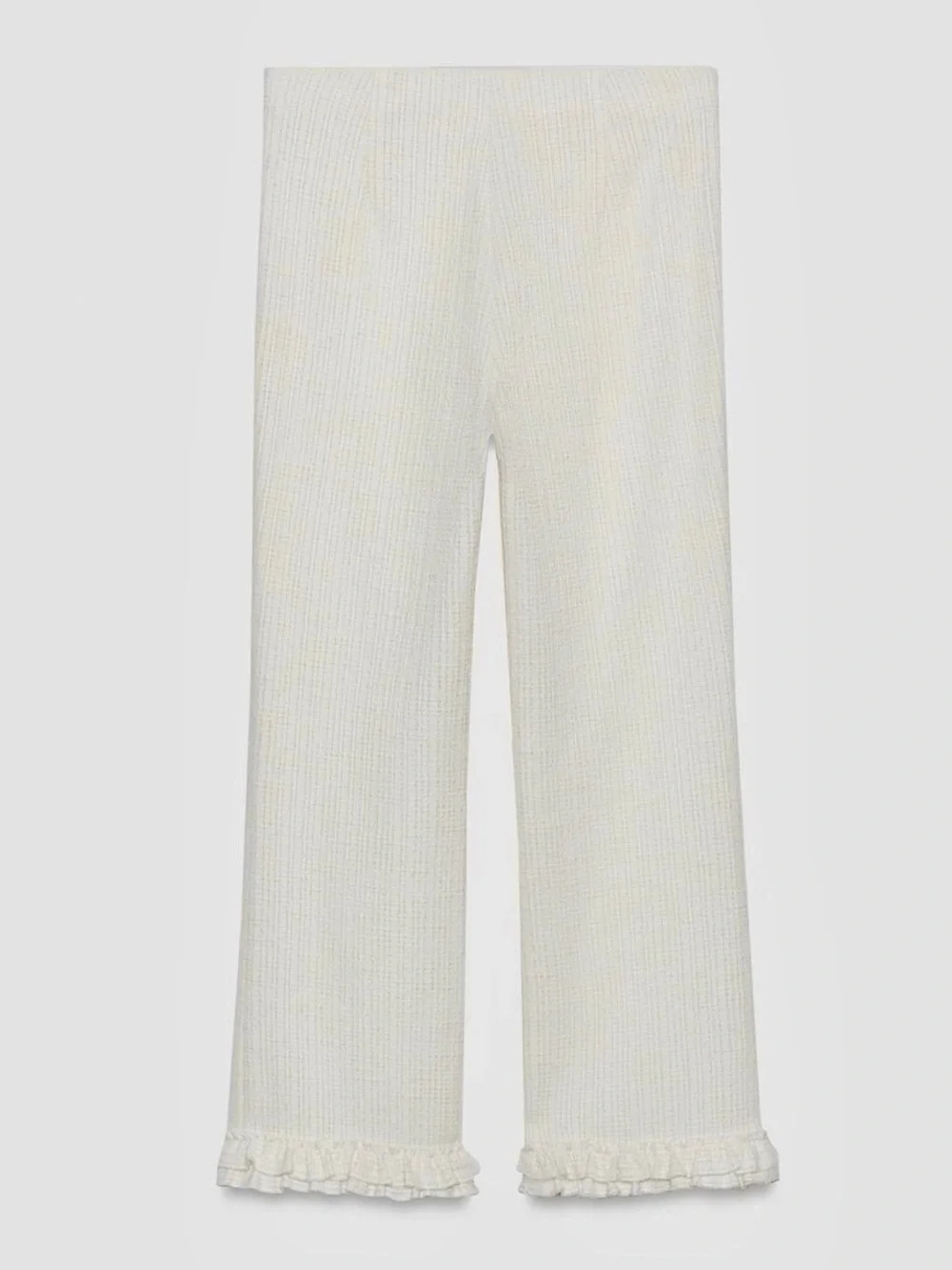 Zara NWT Cream ivory Knit textured Ruffle-Hem  cropped Pants